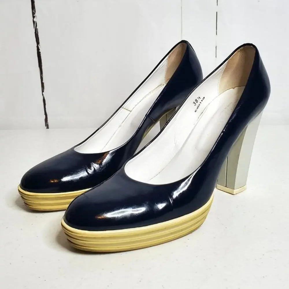 Vintage Hogan Patent Leather Sneaker Platform Heels 38.5